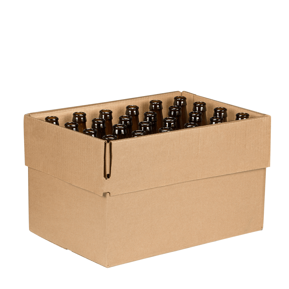12 oz. (355 ml) Amber Glass Stubby Beer Bottles, Pry-Off Crown, 26-611, 24 /cs