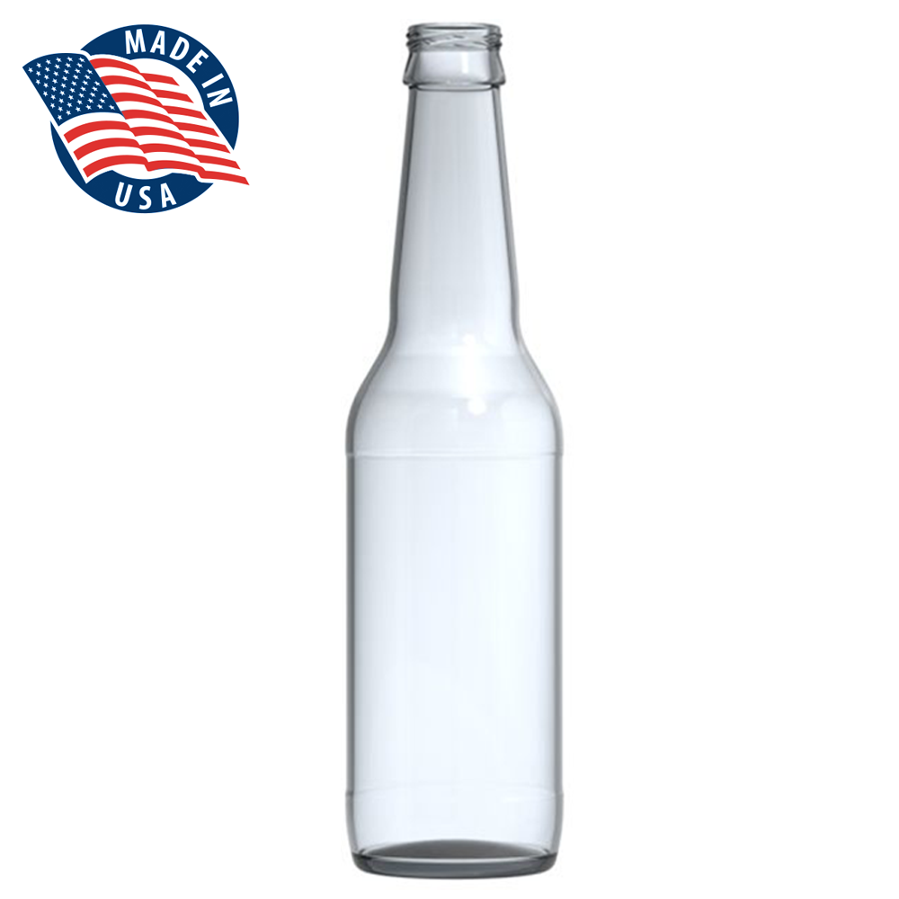 12oz (360ml) Flint (Clear) Stout Round Glass Bottle - 38-405 Neck Finish